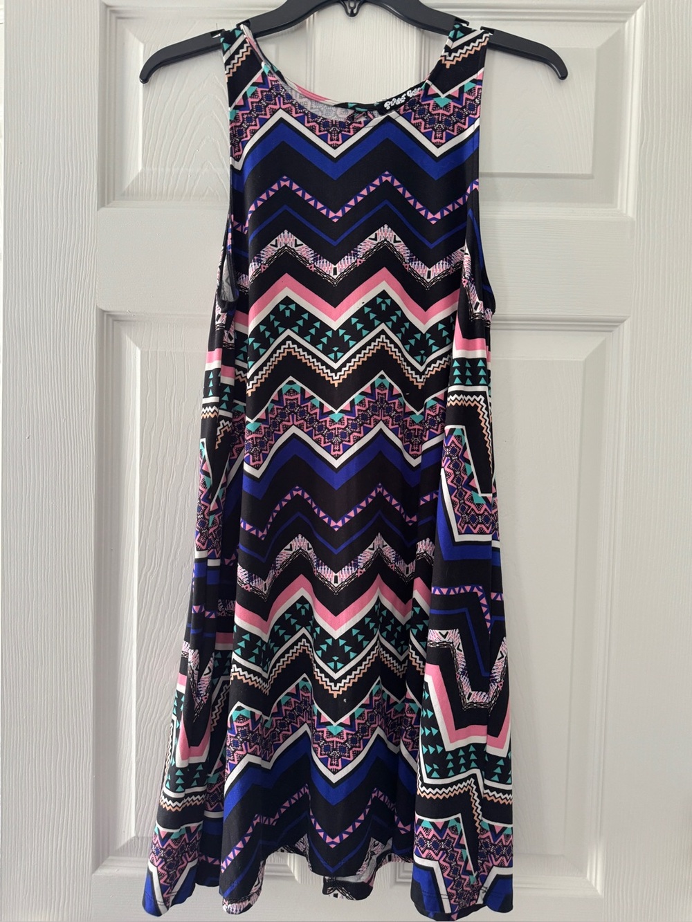 Planet Gold Chevron Swing Dress - Black, Pink & Blue